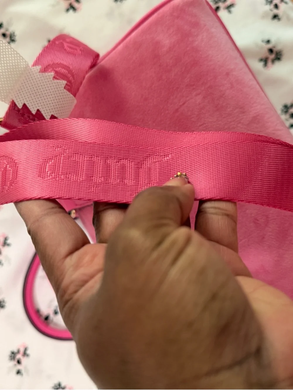 Juicy Couture Obsession Hot Pink Velvet Crystal Logo Satchel - Picture 8 of 9